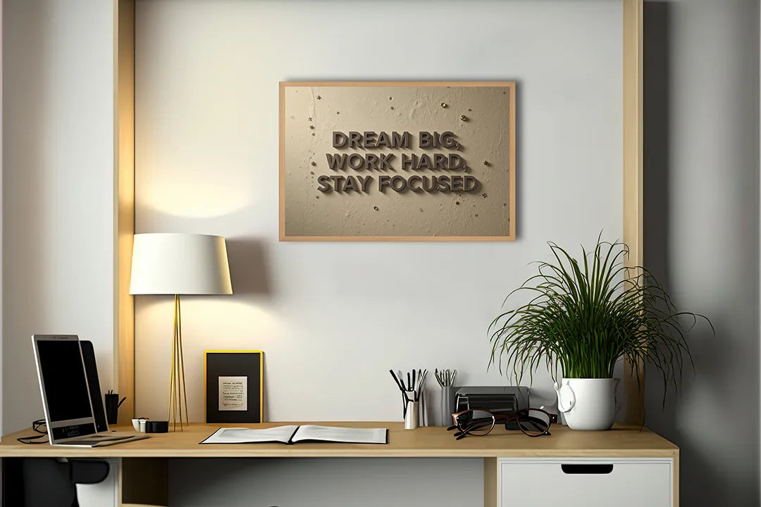 Metall Magnetboard mit hochwertigem Dream big work hard Text Wand Design