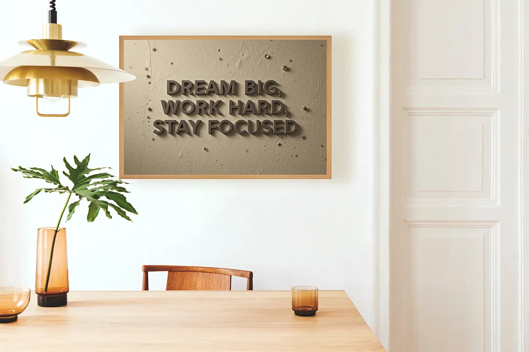 Metall Magnetboard mit hochwertigem Dream big work hard Text Wand Design