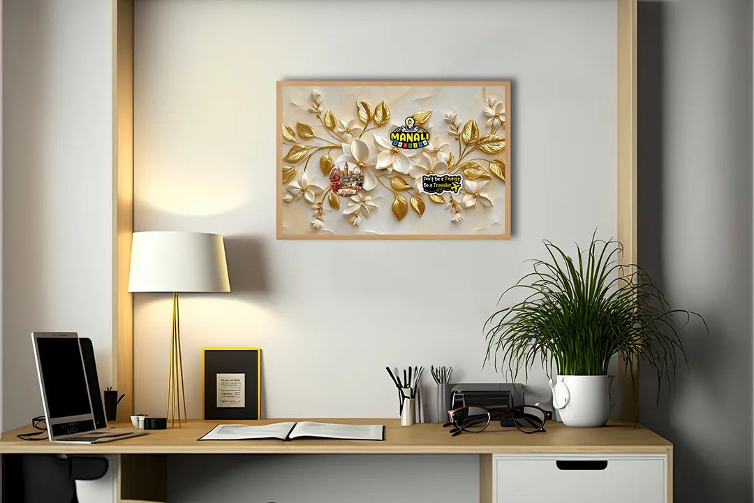 Metall Magnetboard mit hochwertigem Goldene Blumen Relief 3d Design