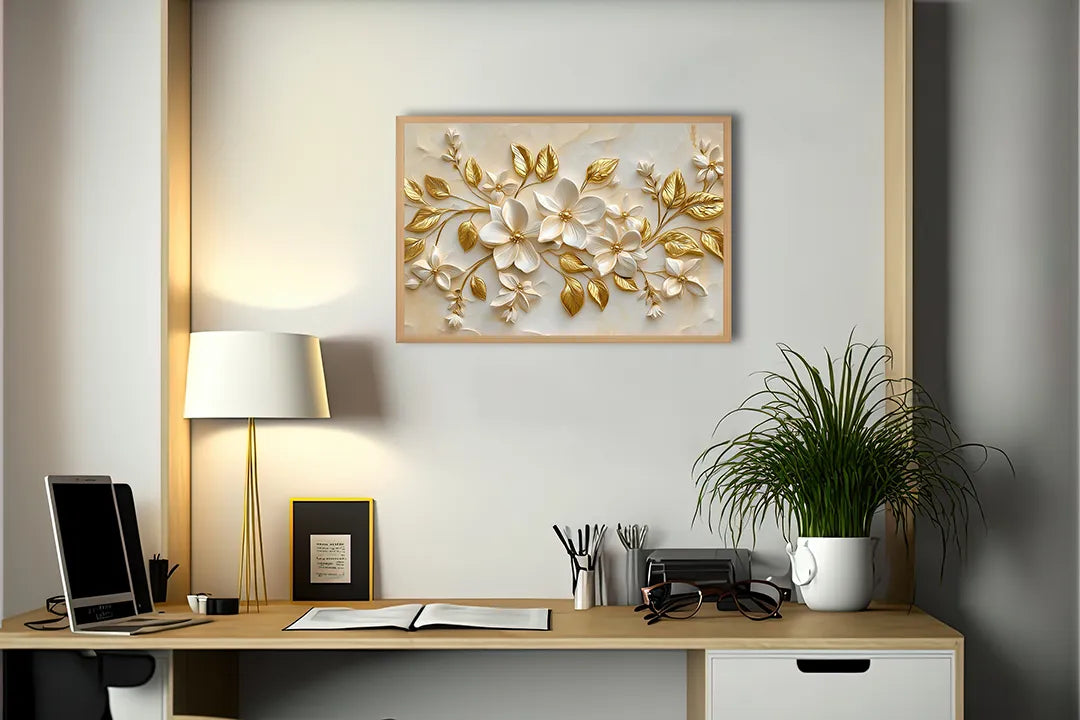 Metall Magnetboard mit hochwertigem Goldene Blumen Relief 3d Design