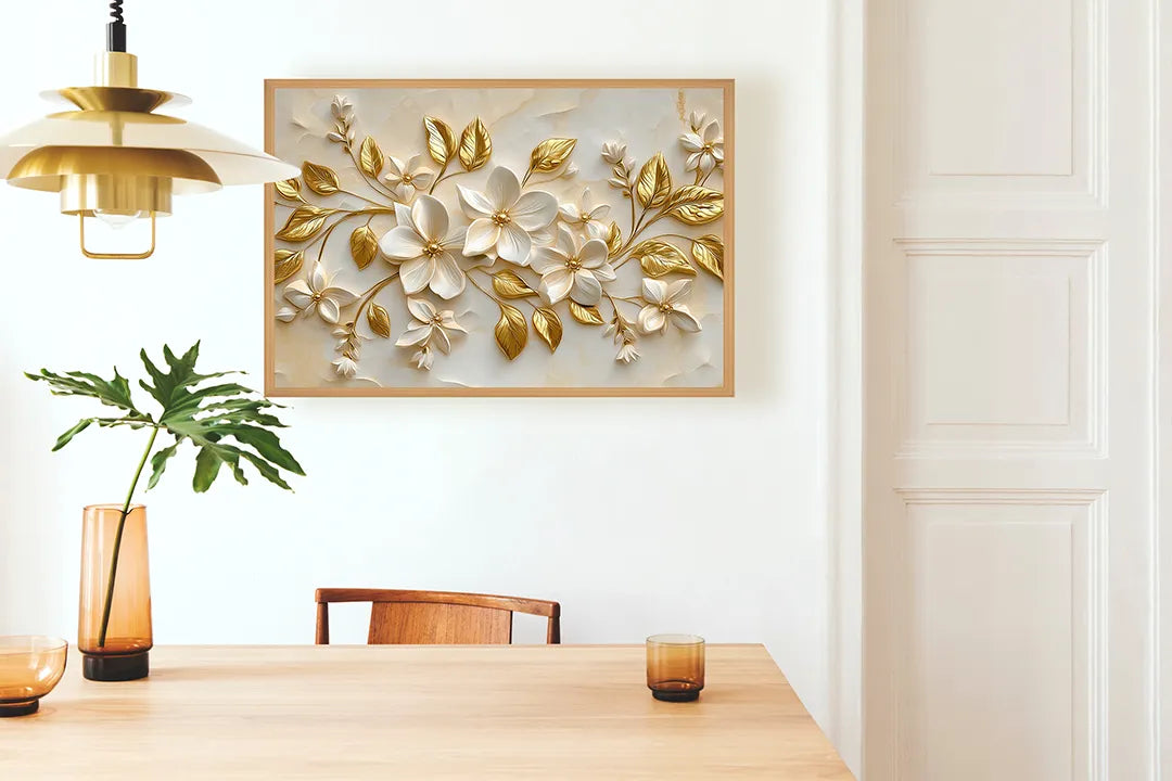Metall Magnetboard mit hochwertigem Goldene Blumen Relief 3d Design