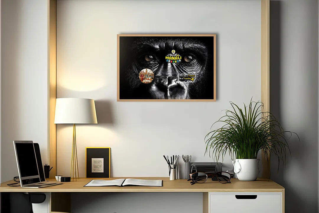 Metall Magnetboard mit hochwertigem Gorilla Gesicht Close Up dunkel Design