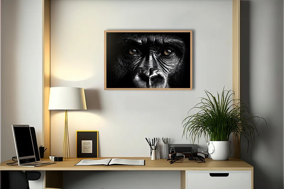 Metall Magnetboard mit hochwertigem Gorilla Gesicht Close Up dunkel Design