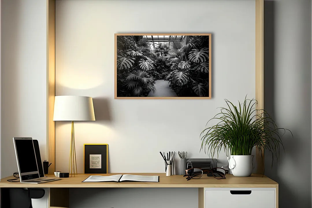 Metall Magnetboard mit hochwertigem Tropische Blätter Gewächshaus schwarz weiß Design