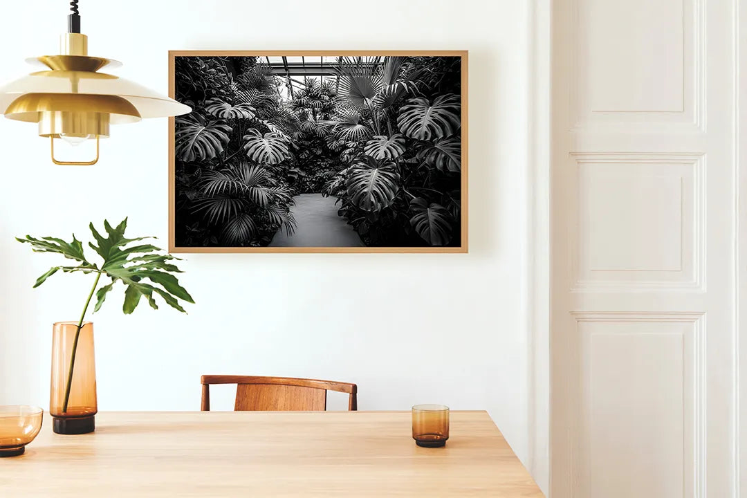 Metall Magnetboard mit hochwertigem Tropische Blätter Gewächshaus schwarz weiß Design
