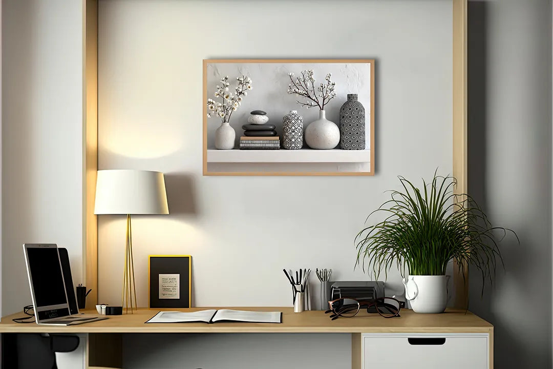 Metall Magnetboard mit hochwertigem Vasen mit planten auf Regal Interieur Design
