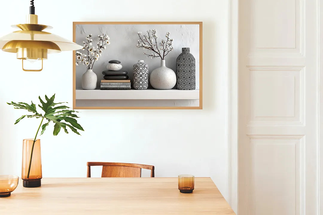 Metall Magnetboard mit hochwertigem Vasen mit planten auf Regal Interieur Design