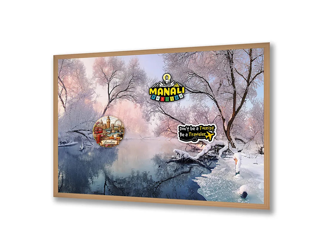 Metall Magnetboard mit hochwertigem Besneeuwd Winterlandschap Mit See Design