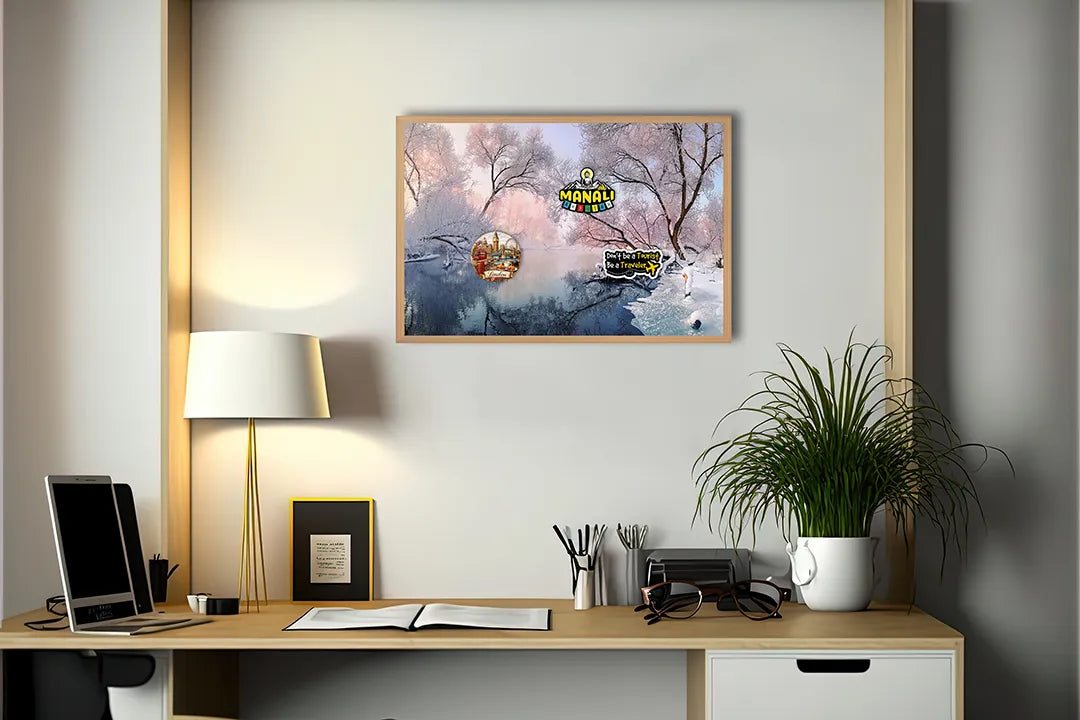 Metall Magnetboard mit hochwertigem Besneeuwd Winterlandschap Mit See Design