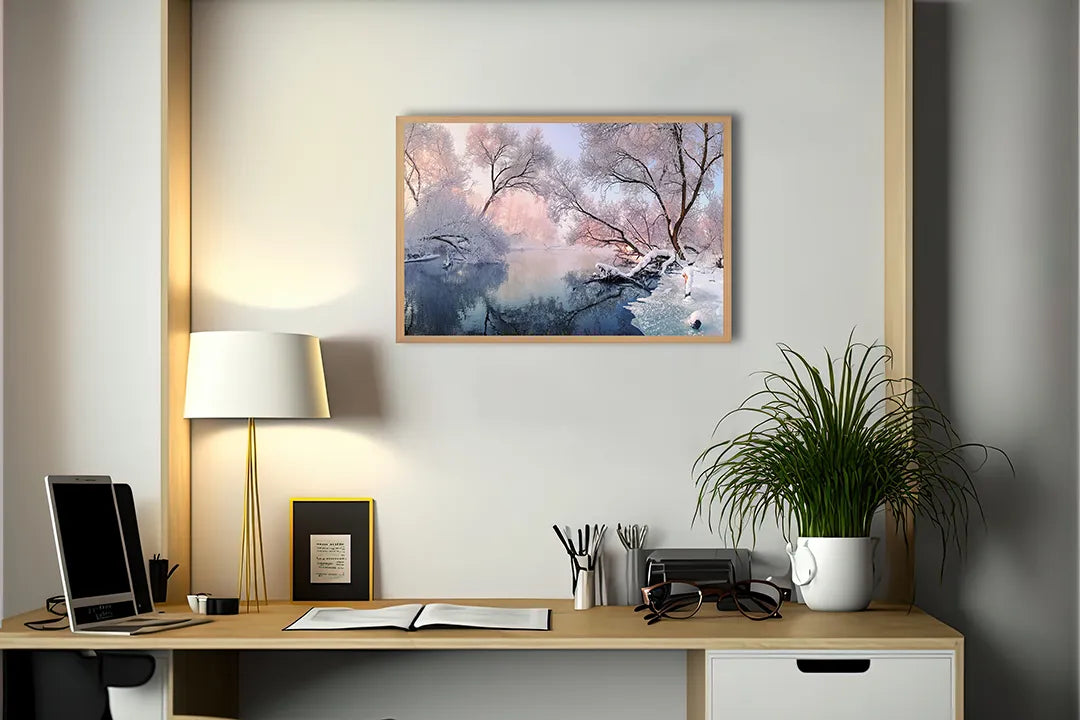 Metall Magnetboard mit hochwertigem Besneeuwd Winterlandschap Mit See Design