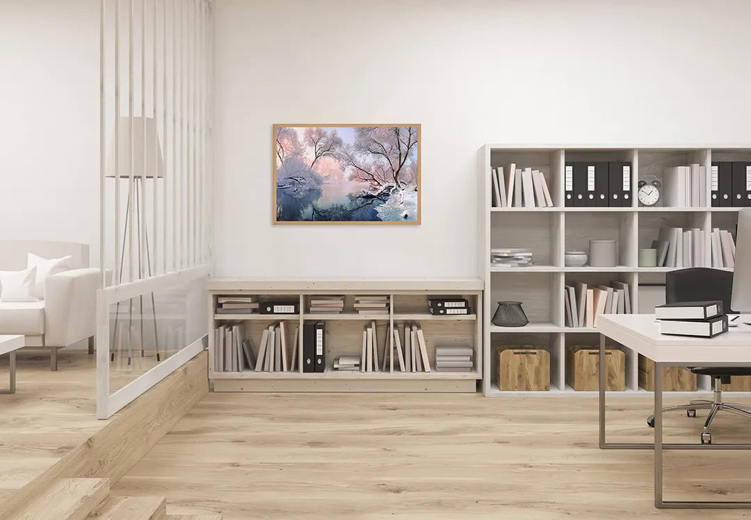 Metall Magnetboard mit hochwertigem Besneeuwd Winterlandschap Mit See Design