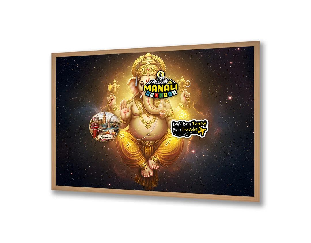 Metall Magnetboard mit hochwertigem Goldene Ganesha Gottheit Strahlen Design