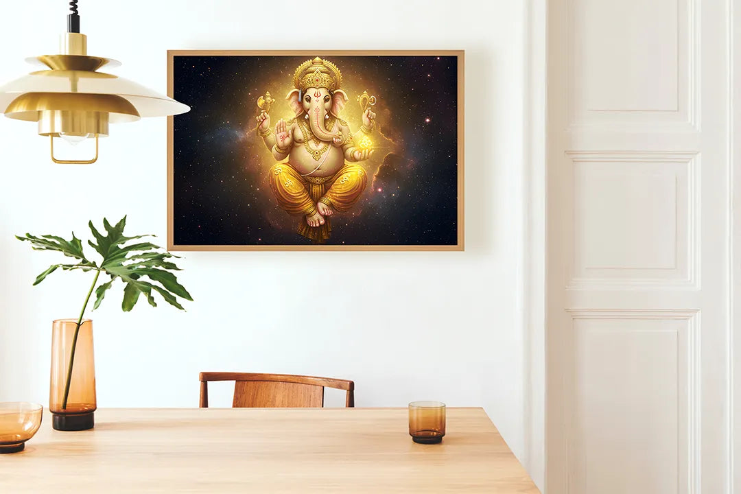 Metall Magnetboard mit hochwertigem Goldene Ganesha Gottheit Strahlen Design