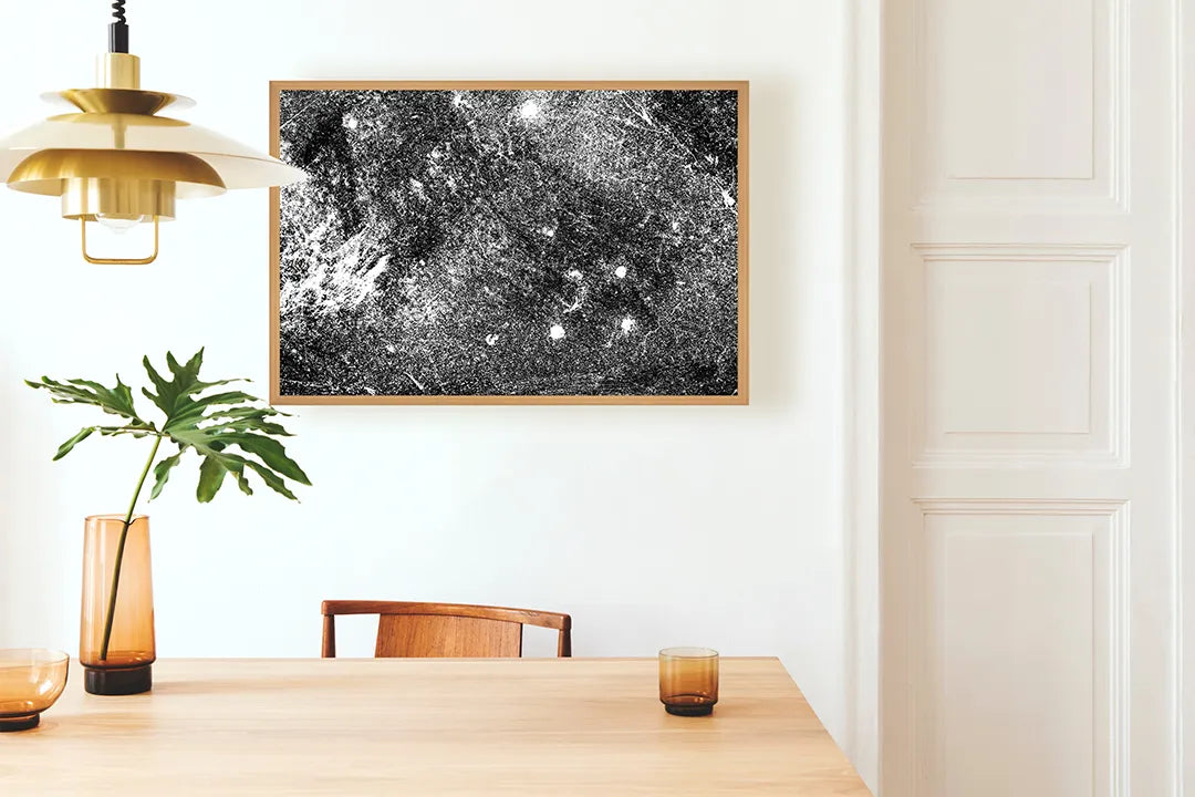 Metall Magnetboard mit hochwertigem Galaxie schwarz weiß Design