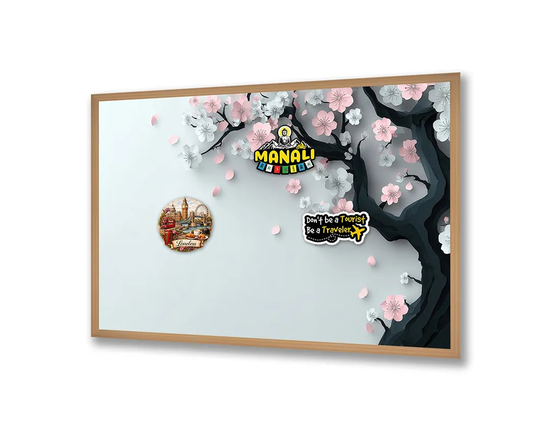 Metall Magnetboard mit hochwertigem Rosa Blüten Ast weich Design