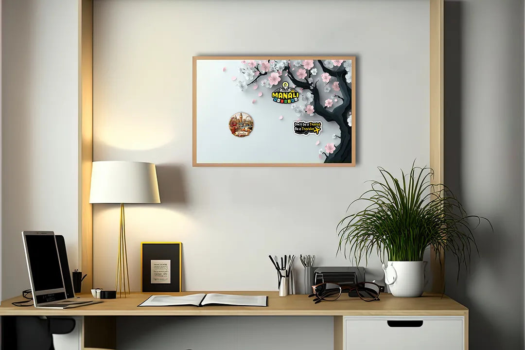 Metall Magnetboard mit hochwertigem Rosa Blüten Ast weich Design