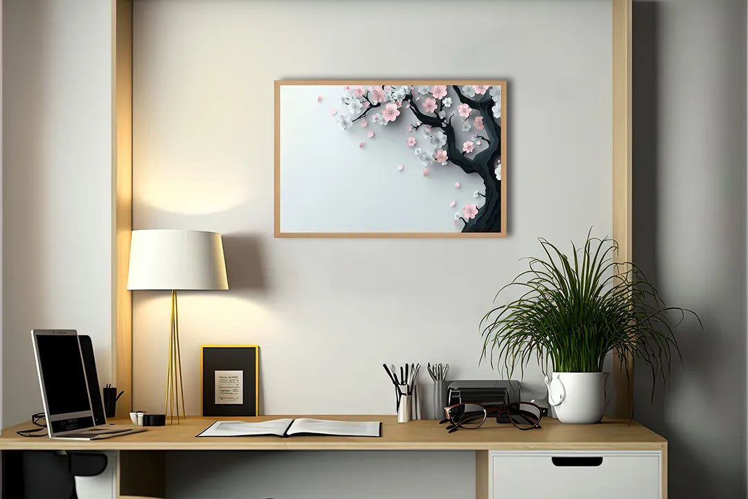 Metall Magnetboard mit hochwertigem Rosa Blüten Ast weich Design