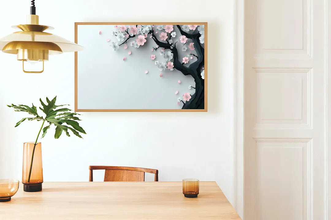 Metall Magnetboard mit hochwertigem Rosa Blüten Ast weich Design