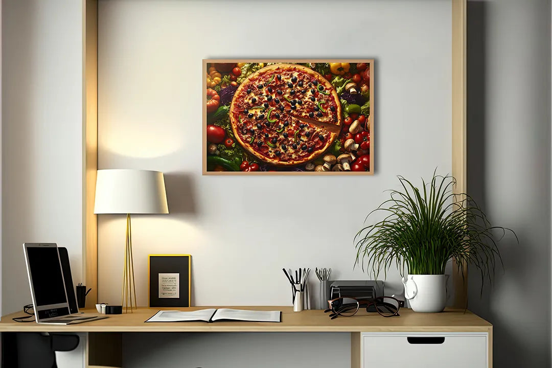 Metall Magnetboard mit hochwertigem Pizza mit Gemüse Draufsicht Design