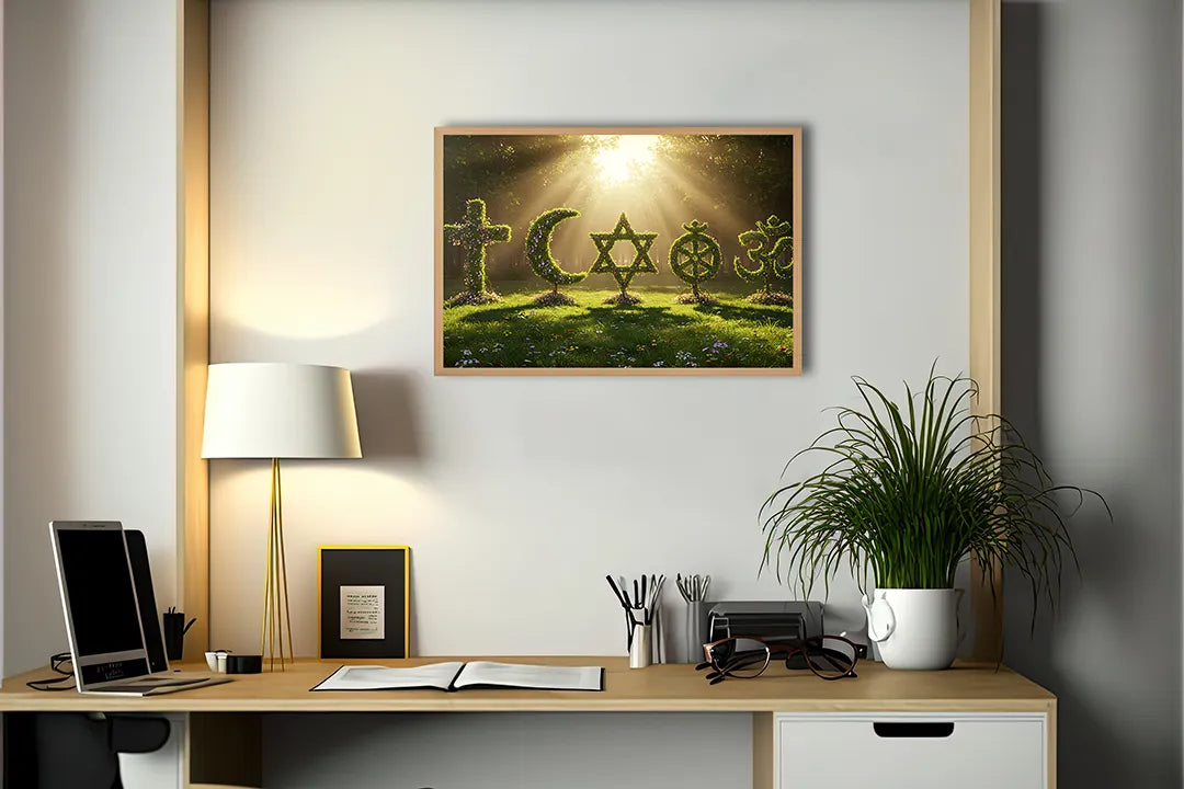 Metall Magnetboard mit hochwertigem Religiöse Symbole Holz Natur Design