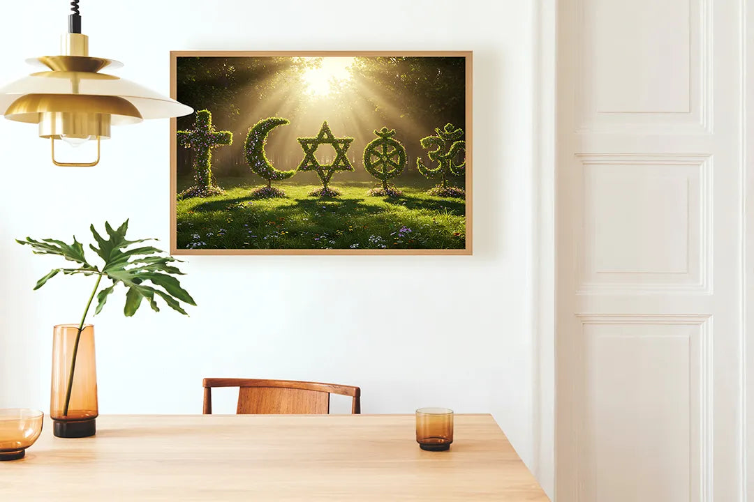 Metall Magnetboard mit hochwertigem Religiöse Symbole Holz Natur Design