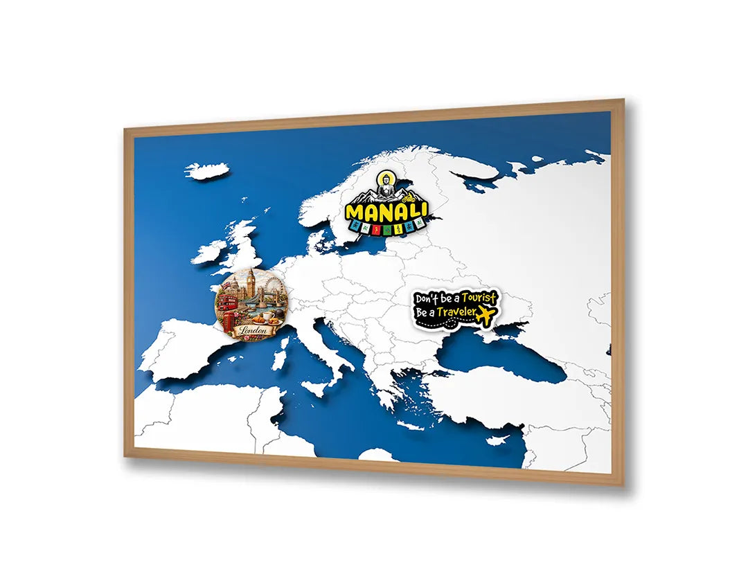 Metall Magnetboard mit hochwertigem Blauw-Witte Europa Karte Design