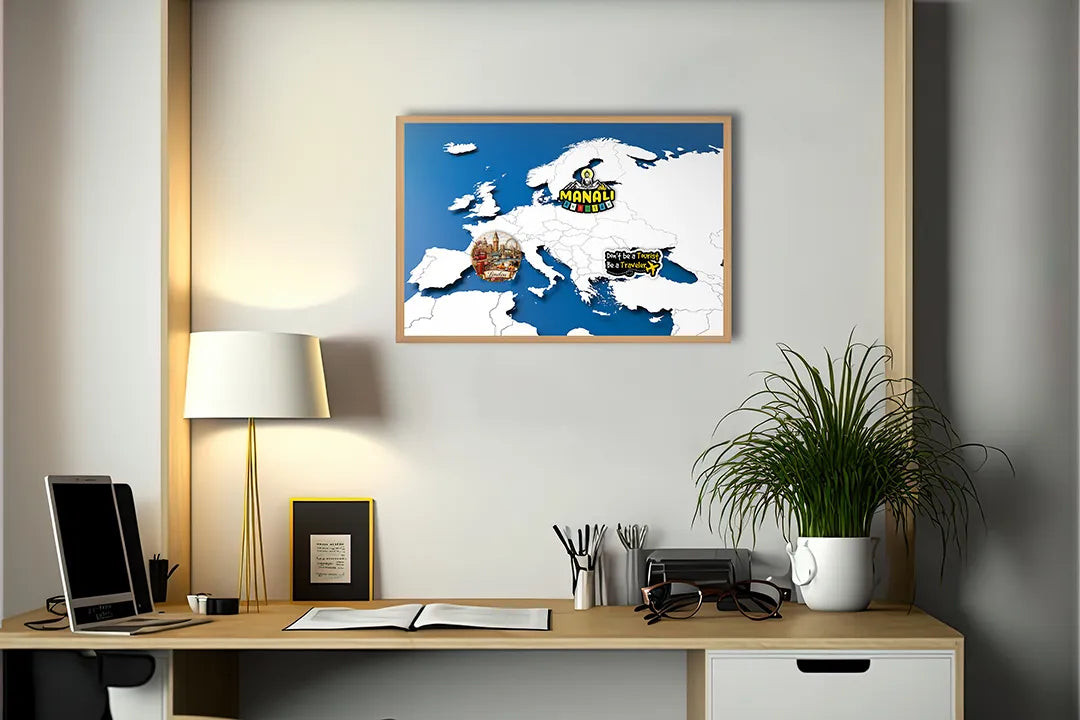 Metall Magnetboard mit hochwertigem Blauw-Witte Europa Karte Design