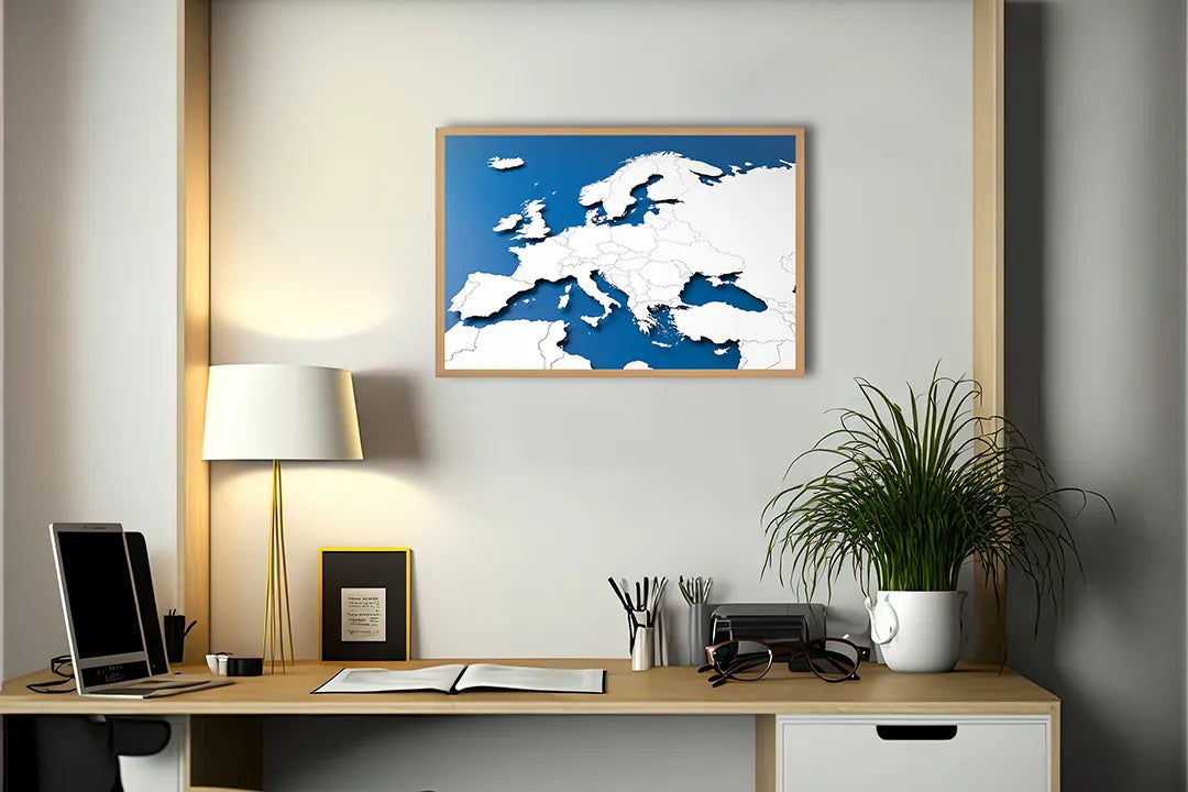 Metall Magnetboard mit hochwertigem Blauw-Witte Europa Karte Design