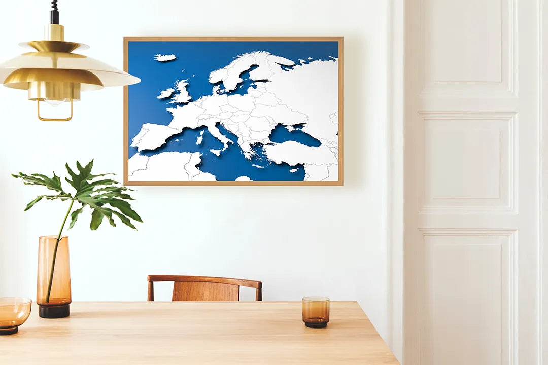Metall Magnetboard mit hochwertigem Blauw-Witte Europa Karte Design