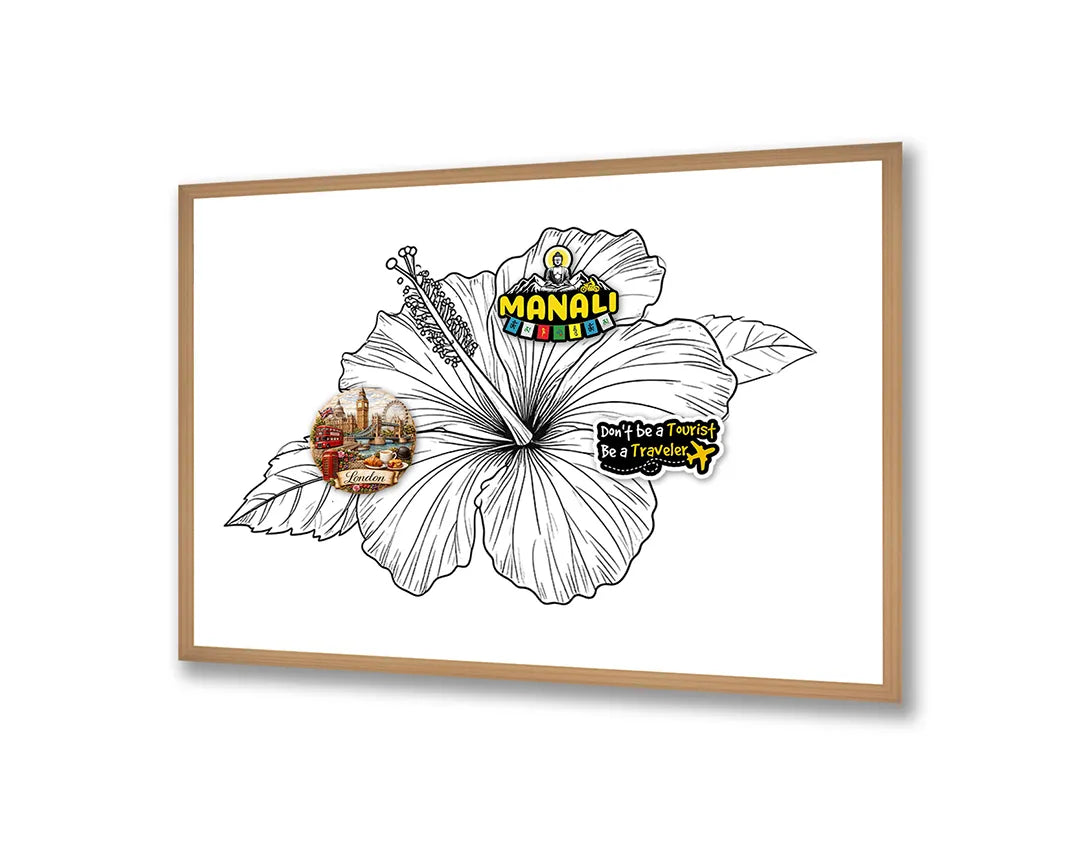 Metall Magnetboard mit hochwertigem Hibiskus Blume Linienzeichnung Design