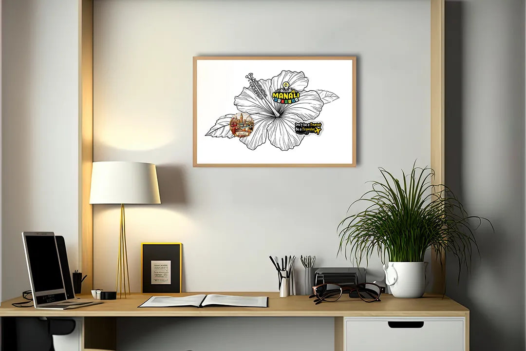 Metall Magnetboard mit hochwertigem Hibiskus Blume Linienzeichnung Design