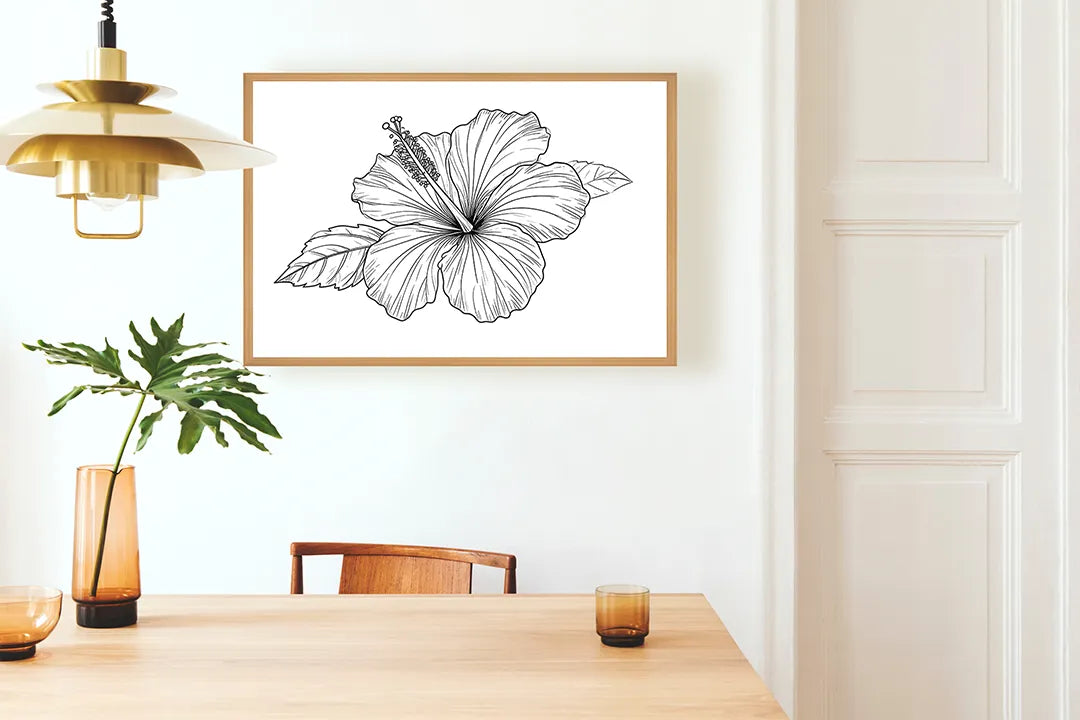 Metall Magnetboard mit hochwertigem Hibiskus Blume Linienzeichnung Design