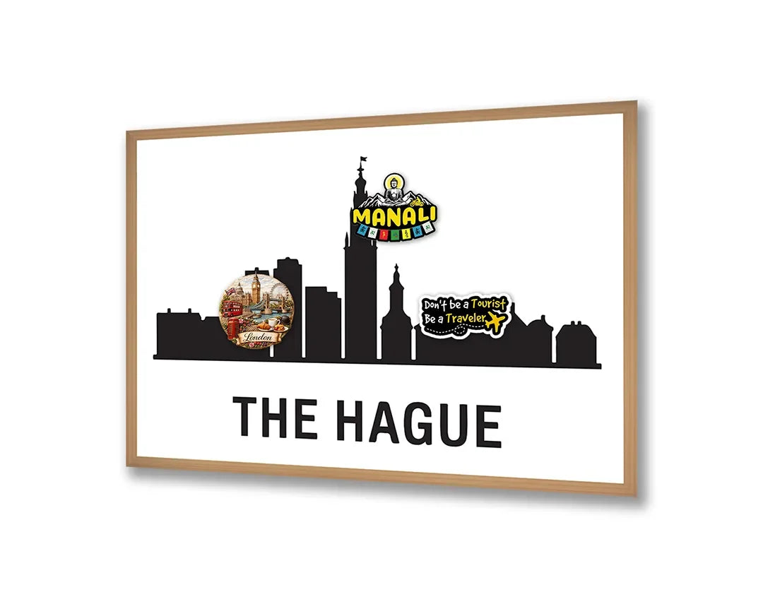 Metall Magnetboard mit hochwertigem The Hague Skyline schwarz weiß Design