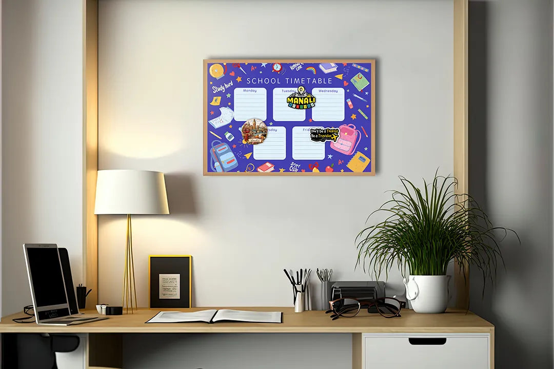 Metall Magnetboard mit hochwertigem School Timetable lila Raster Design