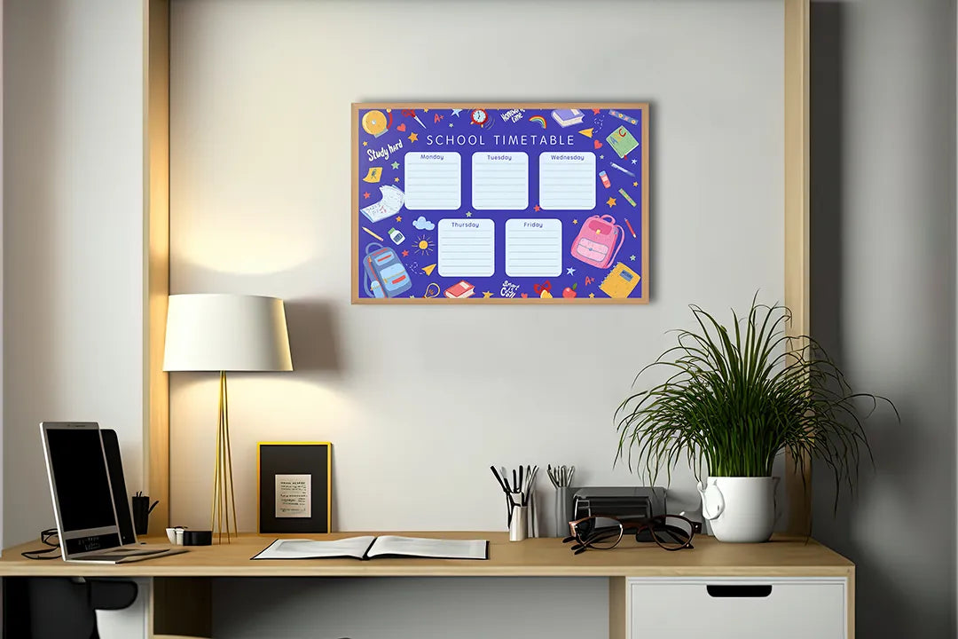 Metall Magnetboard mit hochwertigem School Timetable lila Raster Design