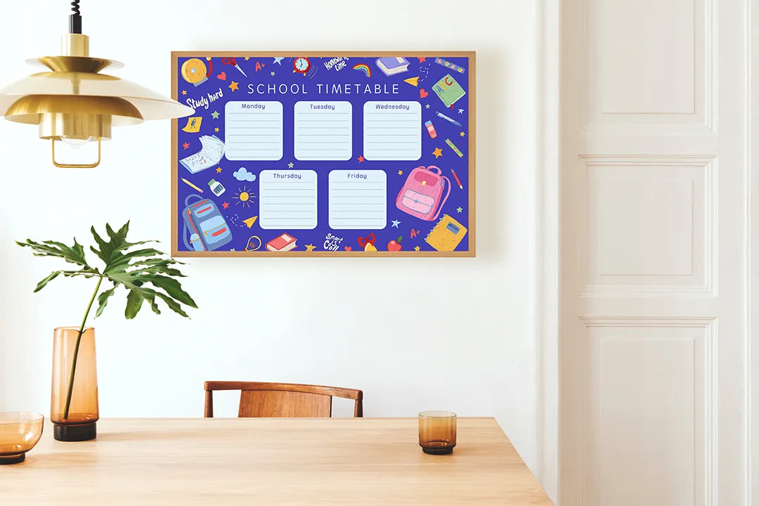 Metall Magnetboard mit hochwertigem School Timetable lila Raster Design