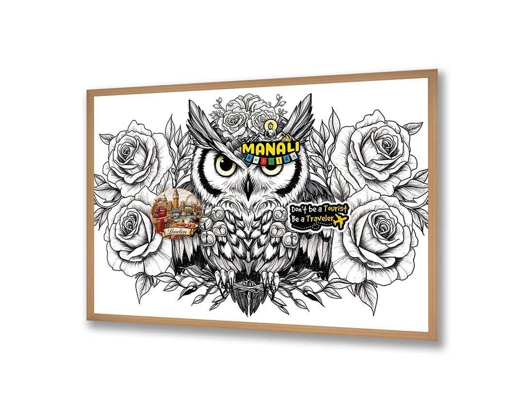 Metall Magnetboard mit hochwertigem Eule Illustration mit Blumen Design