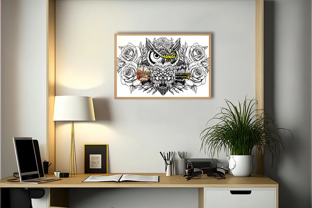 Metall Magnetboard mit hochwertigem Eule Illustration mit Blumen Design