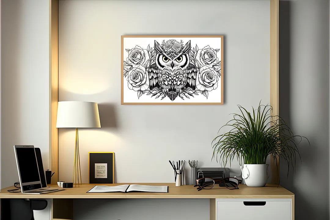Metall Magnetboard mit hochwertigem Eule Illustration mit Blumen Design