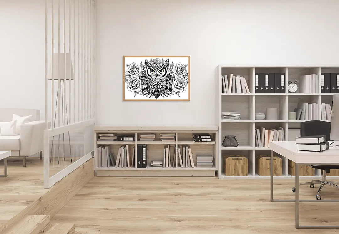 Metall Magnetboard mit hochwertigem Eule Illustration mit Blumen Design