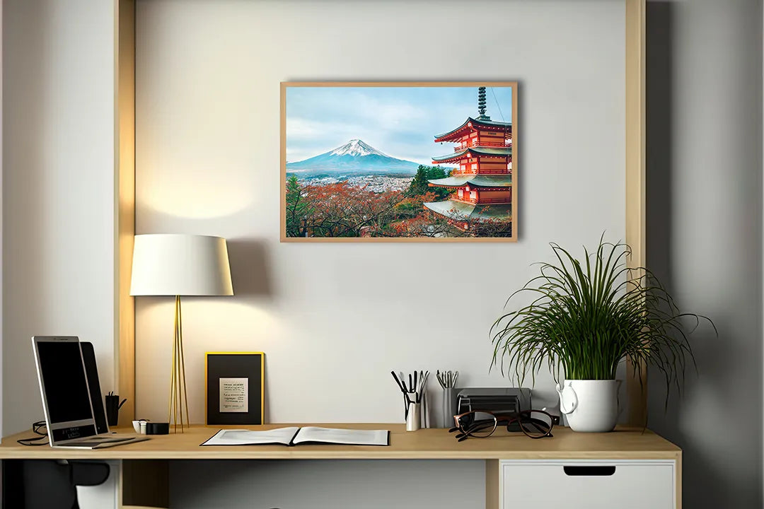 Metall Magnetboard mit hochwertigem Mount Fuji Und Pagode In Der Herfst Design