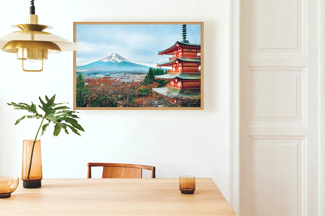 Metall Magnetboard mit hochwertigem Mount Fuji Und Pagode In Der Herfst Design
