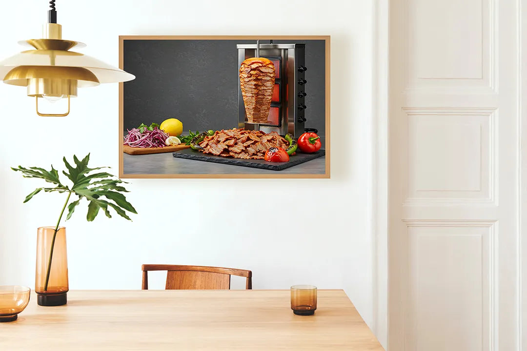 Metall Magnetboard mit hochwertigem Kebab Fleisch Spieß rotierend Design