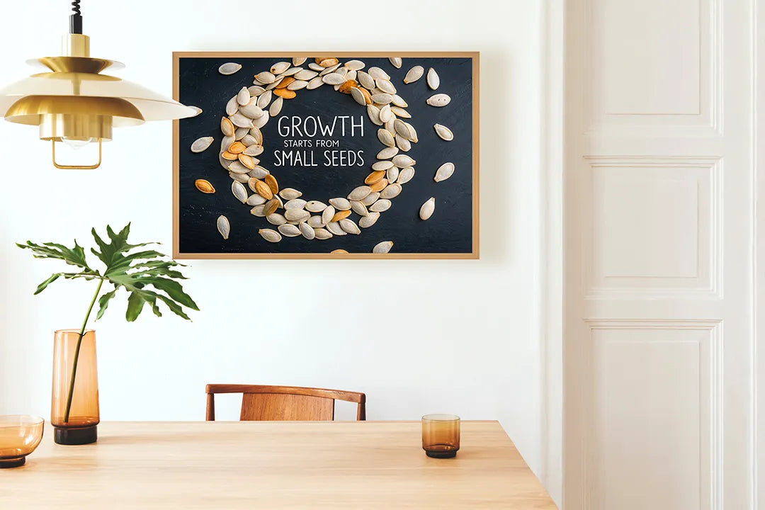 Metall Magnetboard mit hochwertigem Growth starts with small seeds Design
