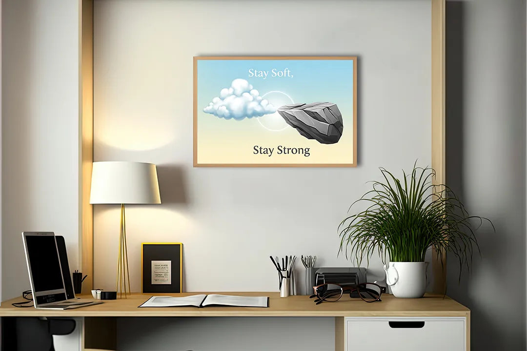 Metall Magnetboard mit hochwertigem Stay soft stay strong Text Stein Design