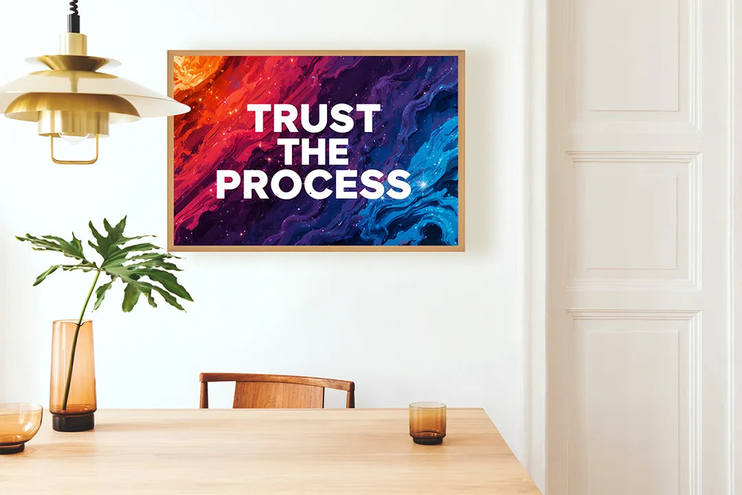 Metall Magnetboard mit hochwertigem Trust the process Farbe Spritzer Design