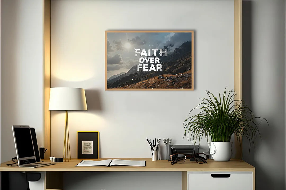 Metall Magnetboard mit hochwertigem Glaube über Fear Berge Landschaft Design