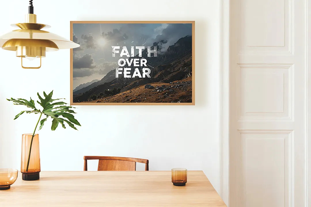 Metall Magnetboard mit hochwertigem Glaube über Fear Berge Landschaft Design