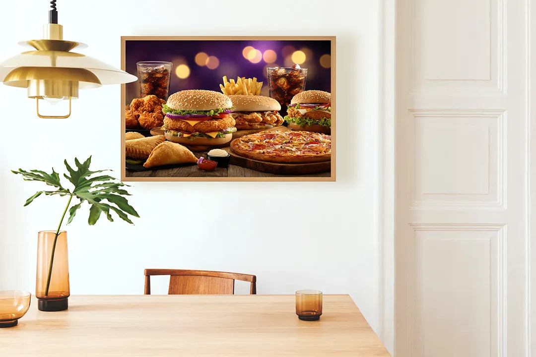 Metall Magnetboard mit hochwertigem Hamburger Menü Fastfood Design