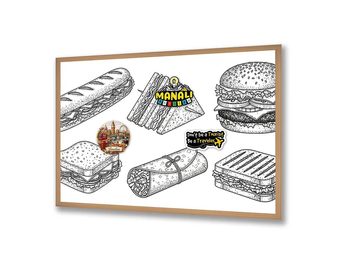 Metall Magnetboard mit hochwertigem Brötchen und Snacks Skizze Design